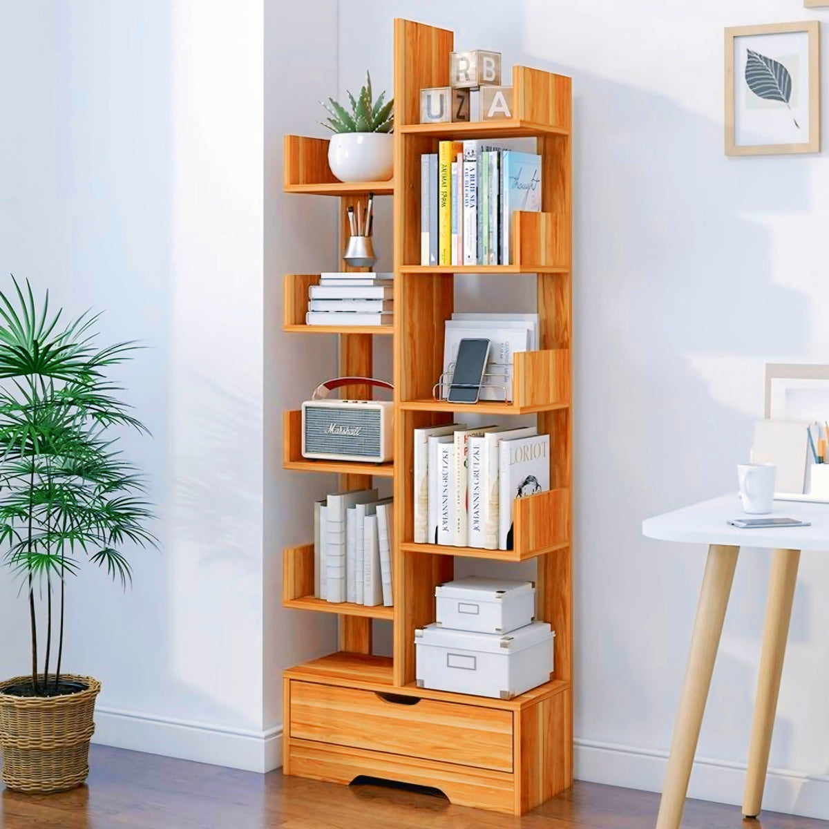 Wooden L-Shape Bookshelf For Office/Home