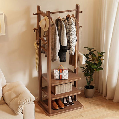 Premium Wooden Alna Stand with Shelves – Modern Clothes Organizer