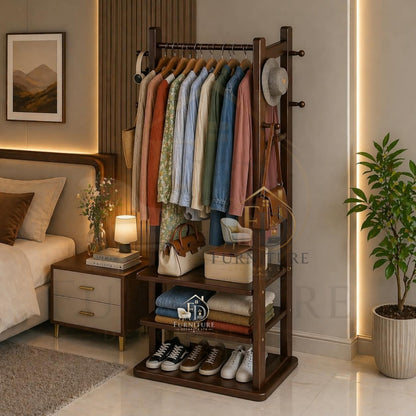 Multi-Functional Wooden Alna Rack with Shoe Storage