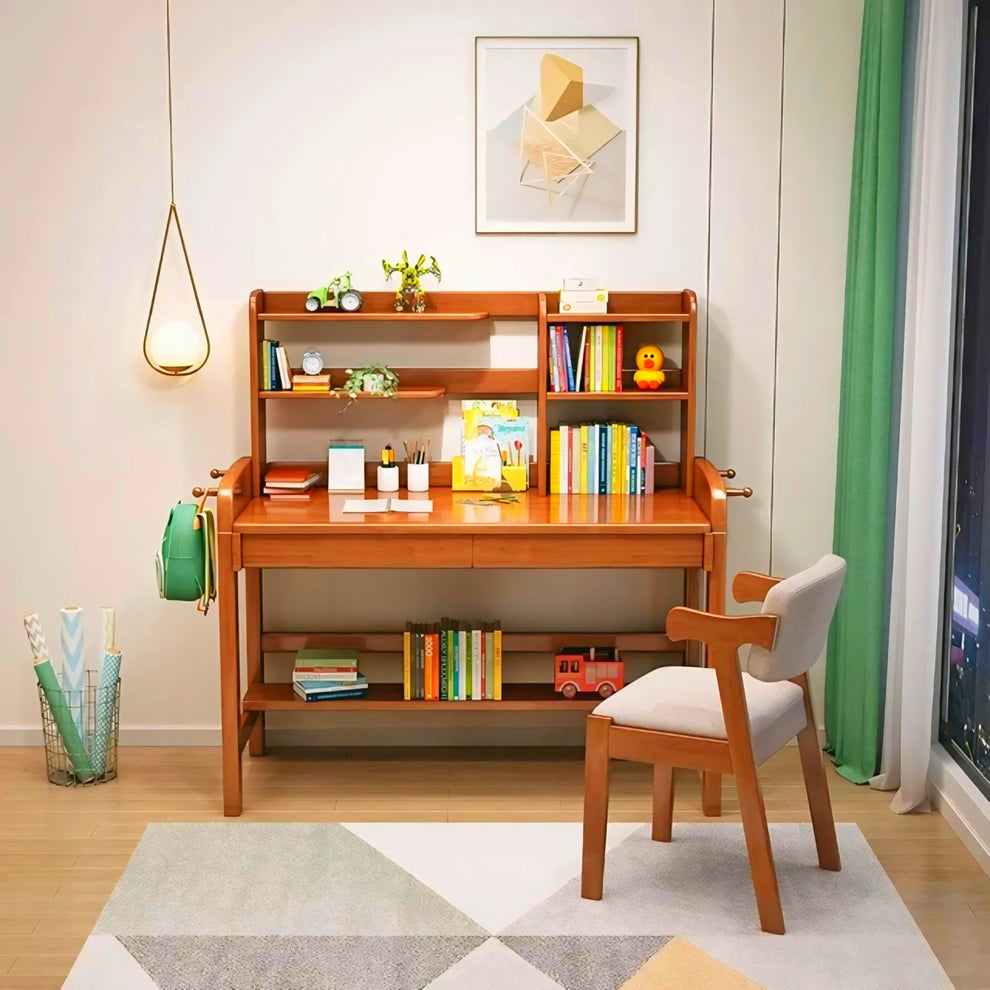 Elegant Wooden Study Table & Chair with Storage Shelf