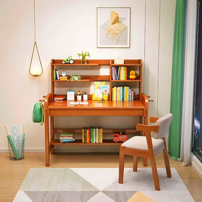 Elegant Wooden Study Table & Chair with Storage Shelf