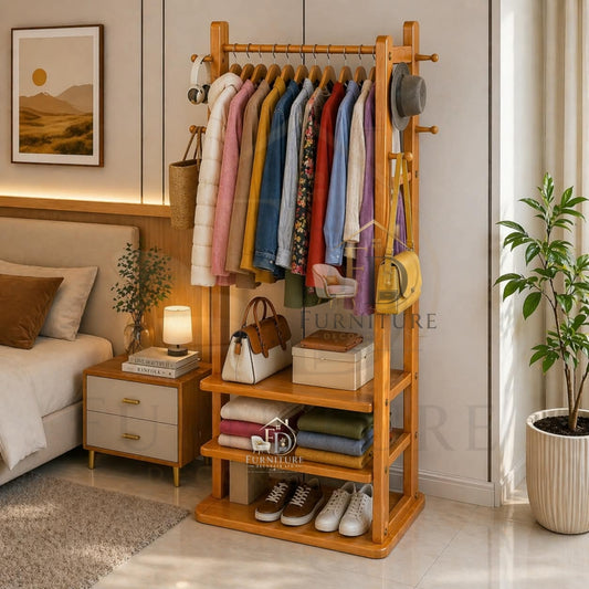 Multi-Functional Wooden Alna Rack with Shoe Storage