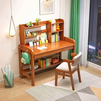 Elegant Wooden Study Table & Chair with Storage Shelf