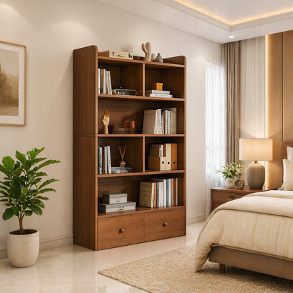 Modern Wooden Bookshelf with Multi Storage