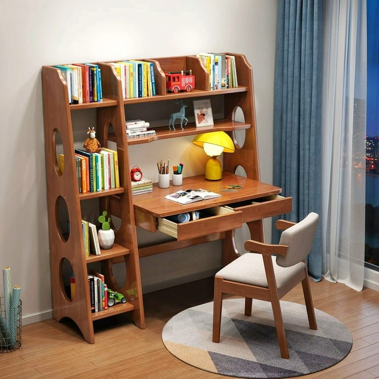 Kids Study Table & Chair Set with Book Rack