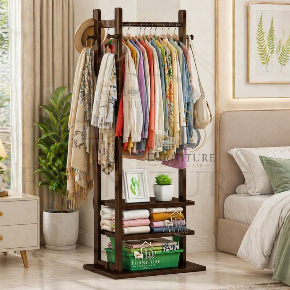 Luxury Wooden Cloth Rack & Alna with Storage Shelves