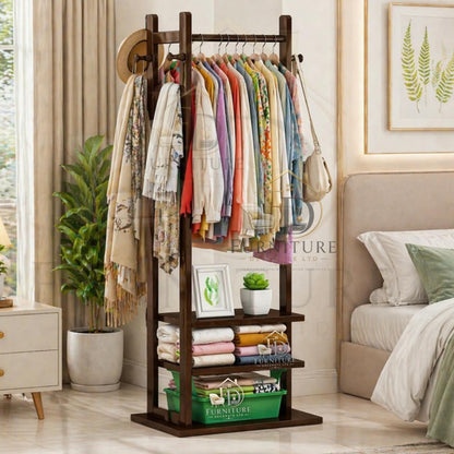 Luxury Wooden Cloth Rack & Alna with Storage Shelves