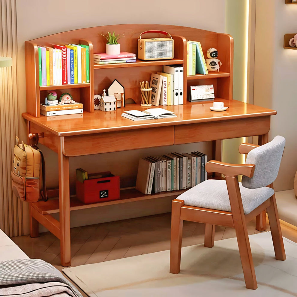 Modern Study Table with Built-in Bookshelf | Wooden Writing Desk with Comfortable Chair